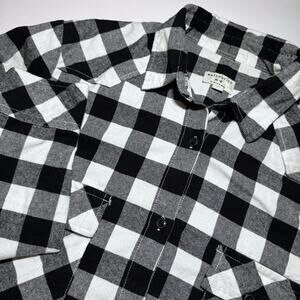 Matchstick Womens Long Sleeve Black White Plaid Button Up Shirt Large Cotton